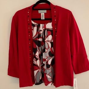Alfred Dunner Well Red Stained Glass 2Fer Sweater